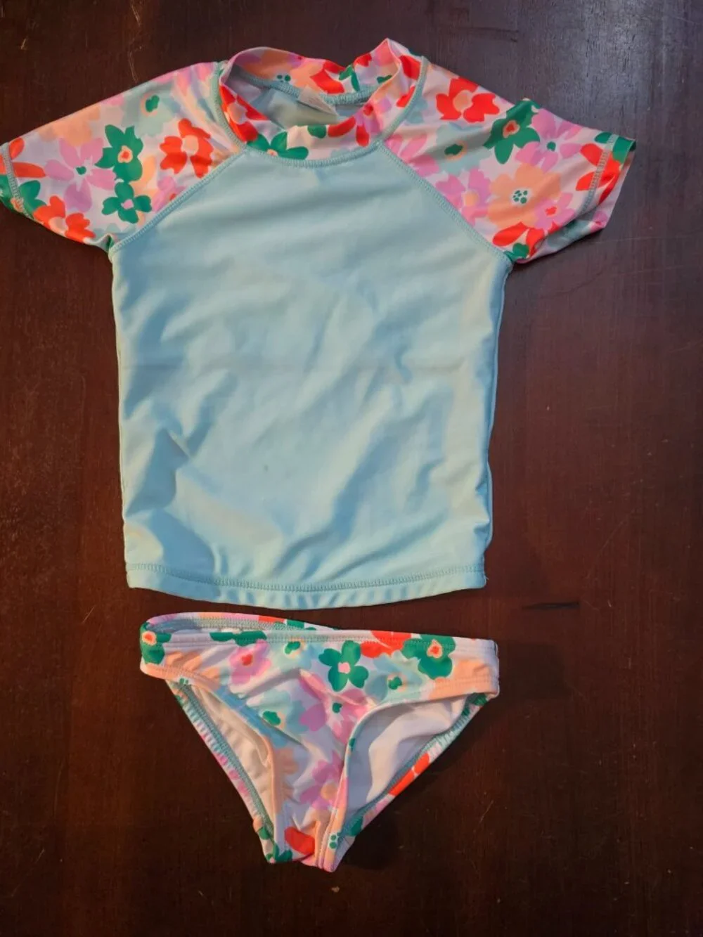 Lot of 5 Girls Swimsuits Size 4 (Bluey, Minnie Mouse, Floral, Rash Guard) Bundle